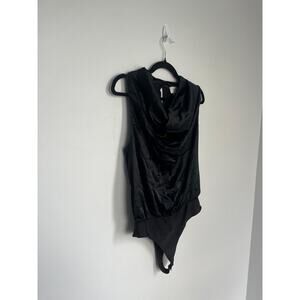 Cami NYC Black Bodysuit Women L Sleeveless Satin Thong Snap Back‎